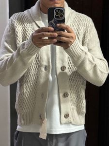 Men's Cream Cable Knit Cardigan