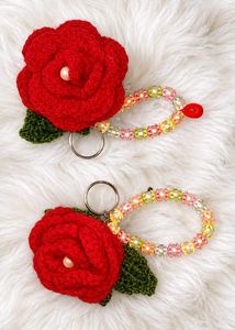 Handmade Crochet Rose Keychain