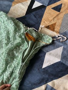 Velvet Green Blouse &amp; Net Leheng