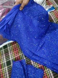 Sparkling Blue Blouse Piece and saree