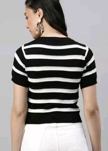 Chic Striped Cropped Knit Top