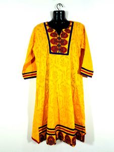 Mustard Fellow Embroidered Kurta For Women's