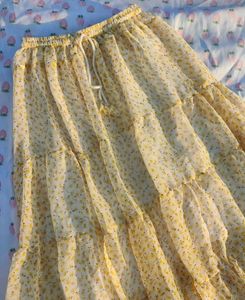 Yellow Floral Tiered Maxi Skirt