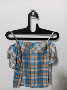 Cute Plaid Off-Shoulder Top