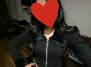 Black Faux Fur Trimmed Cropped Jacket