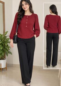 Maroon Kurta Set with Balloon Sleeves