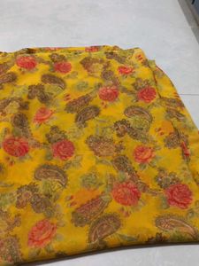 Vibrant Yellow Floral Print Saree