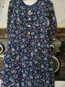 Navy Floral Print Midi Dress