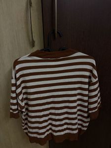 Mango Loose-Fit Striped Cropped T-Shirt