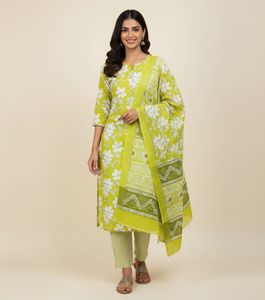 Green Floral Cotton Suit set