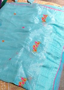 Beautiful Teal Embroidered Saree