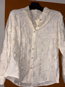 Embroidered White Button-Up Shirt
