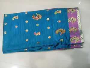 Beautiful Blue Saree with Embellishments