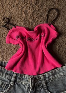 Hot Pink "Never Give Up" Crop Top