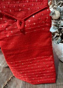 Red Sequined Clutch Bag with Gold Chain