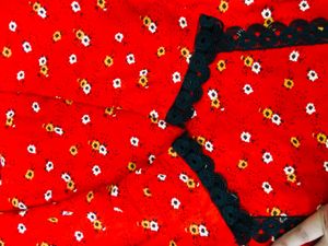 Red Printed Kurta with Black Bottom