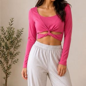 Hot pink Cropped Twist Front Top