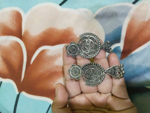 Oxidized Silver Jhumka Earrings