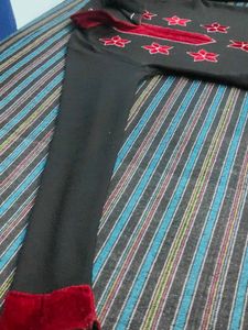 Elegant Black Kurta with Red Floral Embroidery