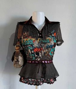 Vintage Unique Comic Print Peplum Top