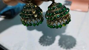 Stunning Green Jhumka Earrings