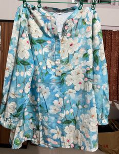 Blue Floral Print Tunic Top