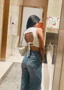 White Ribbed Tie-Back Crop Top