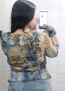 Y2K Ruffled Animal Print Blouse