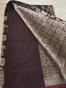 Maroon Cotton-Blend Saree with Floral Jacquard