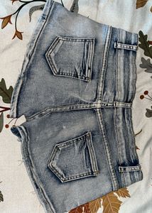 Distressed Denim Shorts with Studs