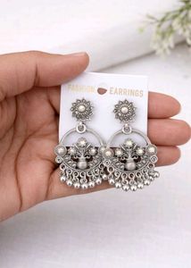 Oxidized Silver Jhumka Earrings Set