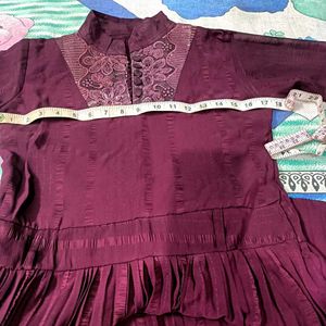 Elegant Pleated Wine Colored frock