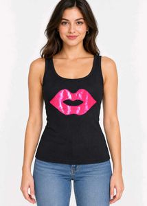 Women's Black Tank Top with Pink Lips