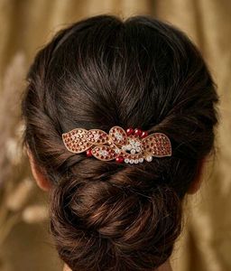 Traditional Antique Hair Barrette with Red Gem