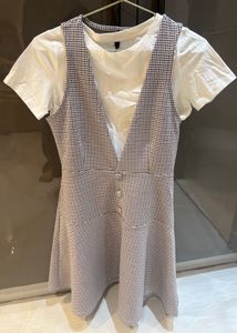 Cute Gingham Pinafore Dress Set