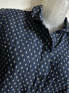 Navy Blue Printed Button-Up Shirt
