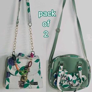 Pack of 2 Floral & Green Shoulder Bags