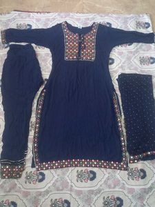 Embroidered Navy Blue Kurta Set