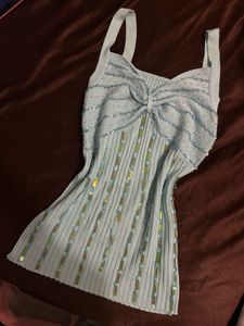 Blue Y2K Embellished Tank Top