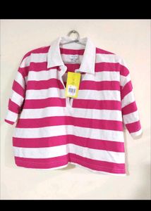 Oversized Pink Striped Crop Top