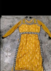 Yellow Ethnic Gown with Black Embellishments