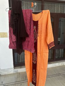 Orange Kurta with Maroon Embellishment