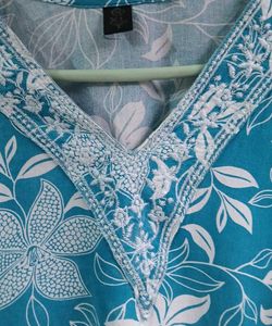 Turquoise Floral Embroidered Kurta🩵