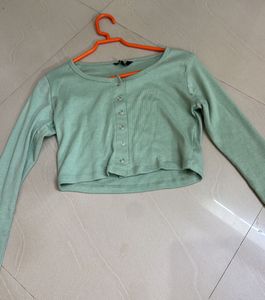 Mint Green Button-Up Cropped Top