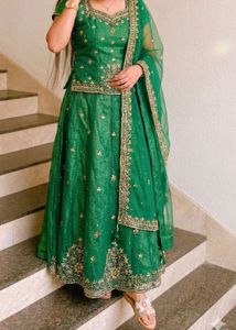 Emerald Green Embroidered Lehenga Skirt