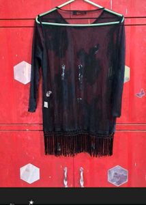 Black Sheer Fringe Tunic