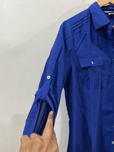 H&amp;M Royal Blue Pleated Detail Shirt
