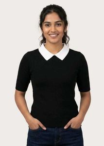 Classy Black Contrast Collar Top | Soft Knit |