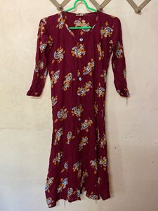 Maroon Printed Kurta