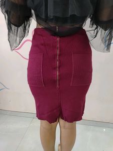 Burgundy Straight strachable Skirt